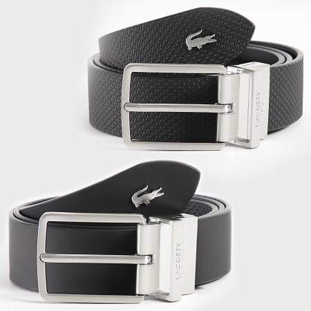 Lacoste - Ceinture Réversible En Cuir Avec Logo Crocodile Metal Noir