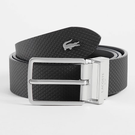 Lacoste - Ceinture Réversible En Cuir Avec Logo Crocodile Metal Noir