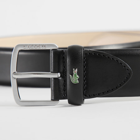 Lacoste - Ceinture En Cuir Avec Logo Crocodile Metal Noir