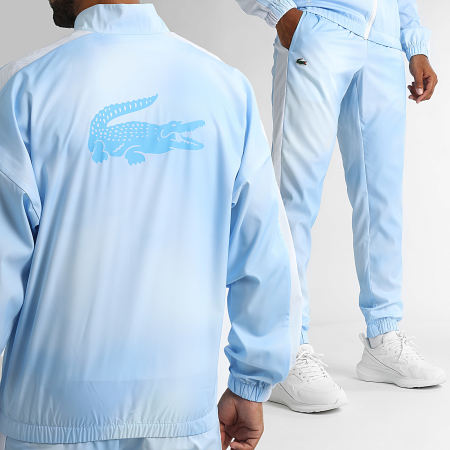 Ensemble Veste Zippee Et Pantalon Jogging A Bandes Logo Crocodile Bleu Clair