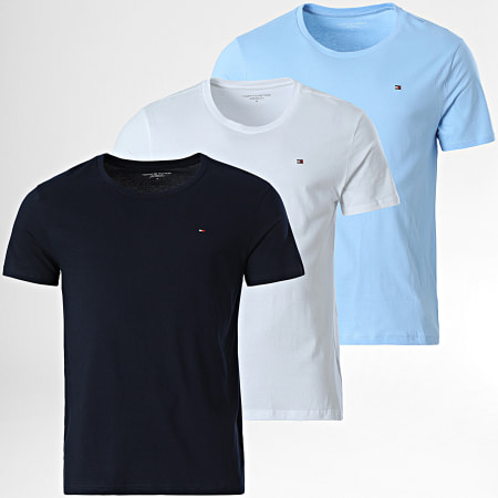 Tommy Hilfiger - Lot De 3 Tee Shirts 3379 Blanc Bleu Clair Bleu Marine