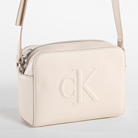 Calvin Klein - Borsa a mano da donna scolpita Borsa fotografica Deboss 2726 Beige