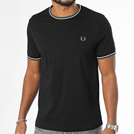 Fred Perry - T-shirts met dubbele punten M1588 Zwart