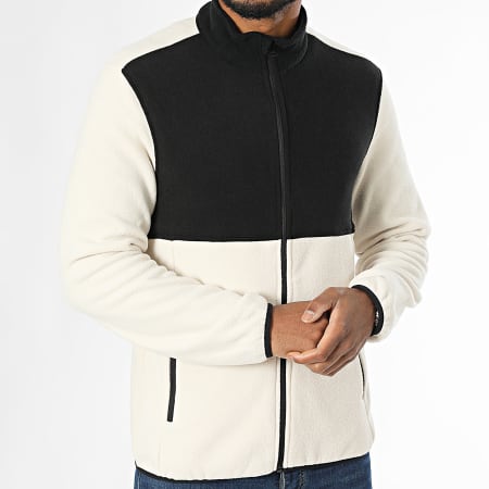 JJREBEL - Fleece ritsjack licht beige zwart