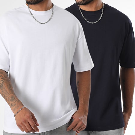 LBO - Juego De 2 Camisetas Oversize Grande 3564 Blanco Azul Marino