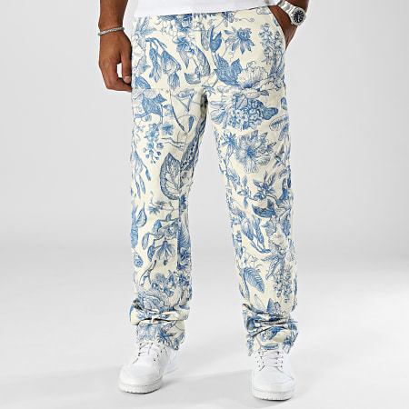 ADJ - Regular Fit Beige Floral Jeans