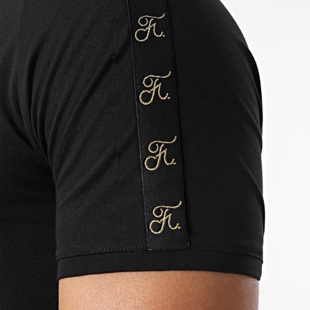 Final Club - T-shirt met strepen Premium Fit Logo 1252 Zwart Goud