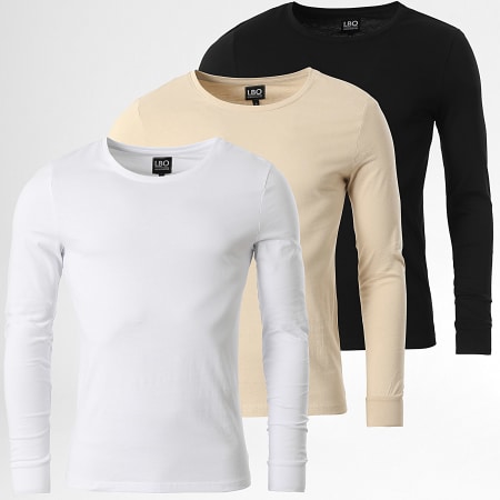 LBO - Lot De 3 Tee Shirts Manches Longues 3536 Noir Blanc Beige