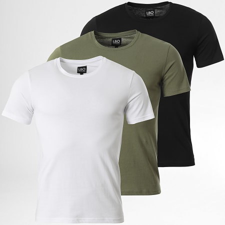 LBO - Lot De 3 Tee Shirts Col Rond 3524 Noir Blanc Vert Kaki