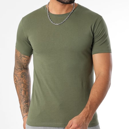 LBO - Lot De 3 Tee Shirts Col Rond 3524 Noir Blanc Vert Kaki