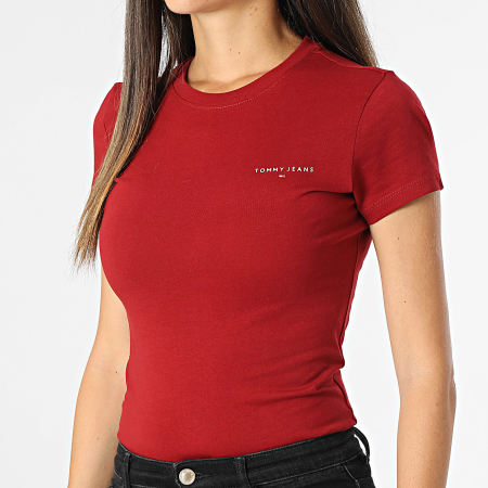 Tommy Jeans - Camiseta de mujer Linear Slim Tee 8785 Rojo