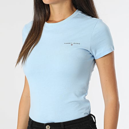 Tommy Jeans - Tee Shirt Slim Femme Linear 8785 Bleu Clair