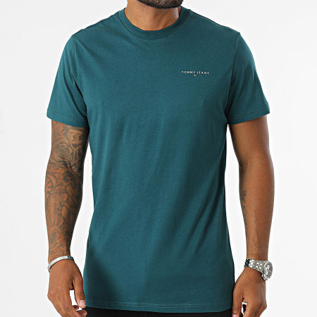 Tommy Jeans - Maglietta Slim Linear Chest 8555 Verde bottiglia