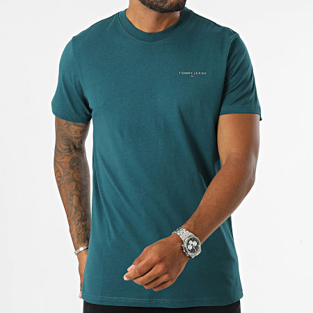 Tommy Jeans - Maglietta Slim Linear Chest 8555 Verde bottiglia