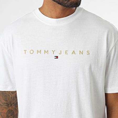 Tommy Jeans - Tee Shirt Regular Fit Goud Lineair Logo 9694 Wit Goud