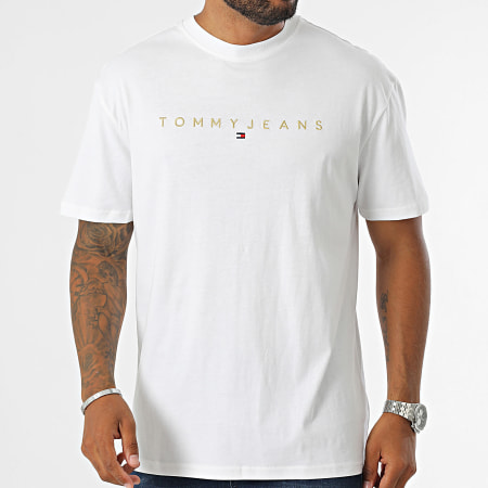 Tommy Jeans - Tee Shirt Regular Fit Goud Lineair Logo 9694 Wit Goud