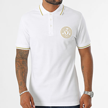 Versace Jeans Couture - Polo Manga Corta Vemblem Bordado Oro 77GAGT00-CJ01T Blanco Oro