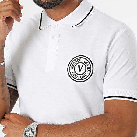 Versace Jeans Couture - Polo manica corta con ricamo Vemblem 77GAGT01-CJ01T Bianco Nero