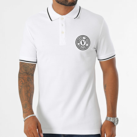 Versace Jeans Couture - Polo Manga Corta Vemblem Bordado 77GAGT01-CJ01T Blanco Negro