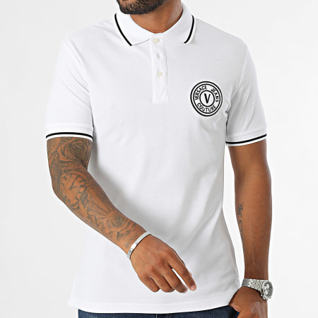 Versace Jeans Couture - Polo Manga Corta Vemblem Bordado 77GAGT01-CJ01T Blanco Negro