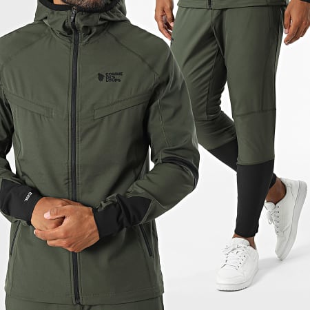 Comme Des Loups - Conjunto de chaqueta con capucha y cremallera y pantalón de running verde caqui