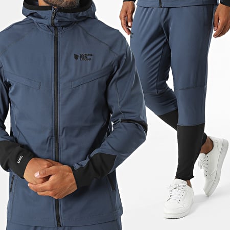 Comme Des Loups - Conjunto de chaqueta con capucha y cremallera y pantalón de jogging azul marino de running