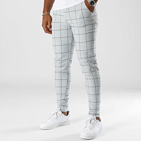 Pantalon Chino A Carreaux Skinny Gris Clair