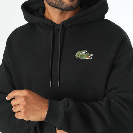 Sweat Capuche Loose Fit Logo Brode Crocodile Noir
