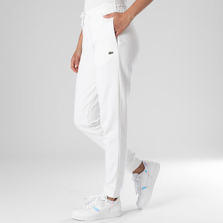 Lacoste - Pantalon Jogging Femme Logo Brodé Crocodile Blanc