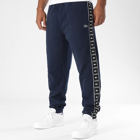 Lacoste - Pantalon Jogging A Bandes Logo Brodé Crocodile Bleu Marine