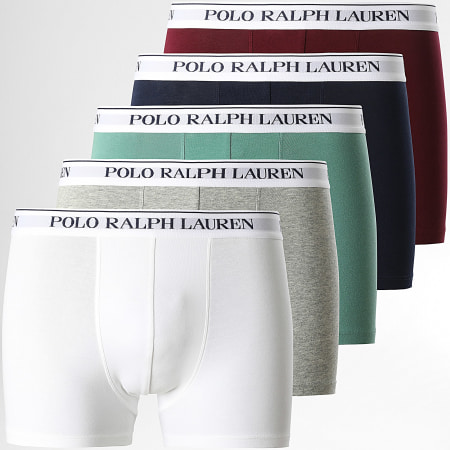 Polo Ralph Lauren - Lot De 5 Boxers Blanc Gris Chiné Vert Bordeaux Bleu Marine