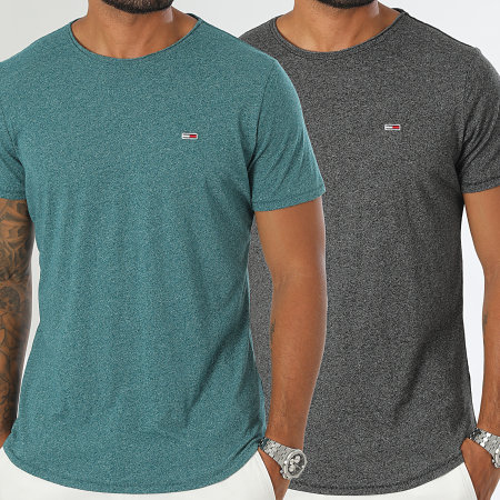 Tommy Jeans - Lot De 2 Tee Shirts Jaspe 9711 Vert Bouteille Chiné Gris Anthracite Chiné