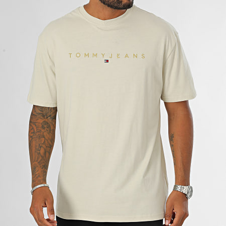 Tommy Jeans - Tee Shirt Regular Fit Goud Lineair Logo 9694 Beige Goud