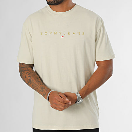 Tommy Jeans - Tee Shirt Regular Fit Gold Linear Logo 9694 Beige Gold