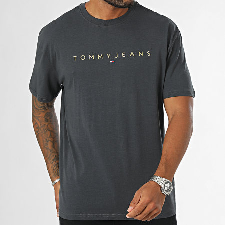 Tommy Jeans - Tee Shirt Regular Fit Goud Lineair Logo 9694 Antraciet Grijs Goud