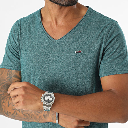 Tommy Jeans - Cuello en V Slim Jaspe 9587 Bottle Green Heather Tee Shirt