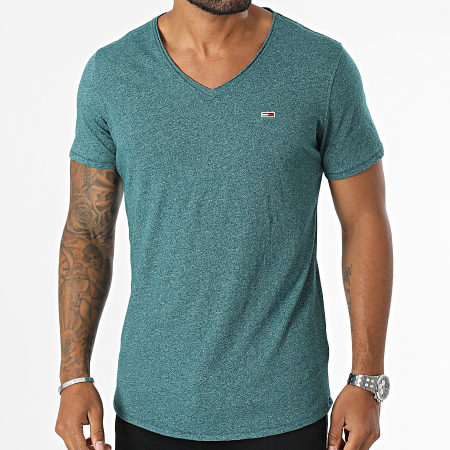 Tommy Jeans - Maglietta con scollo a V Slim Jaspe 9587 Bottle Green Heather