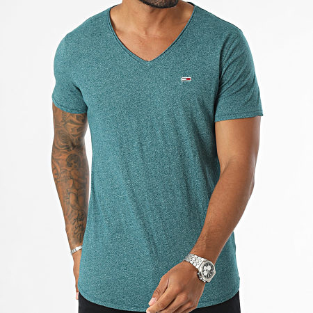 Tommy Jeans - Cuello en V Slim Jaspe 9587 Bottle Green Heather Tee Shirt