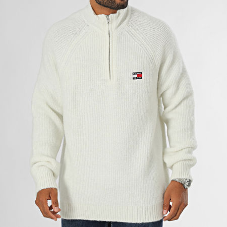 Tommy Jeans - Badge 9437 Maglione Raglan beige chiaro con collo a zip