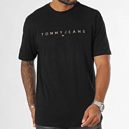 Tommy Jeans - Tee Shirt Regular Fit Gold Linear Logo 9694 Noir Doré