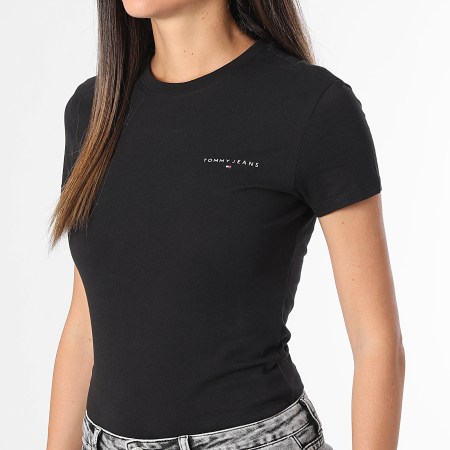 Tommy Jeans - Camiseta de mujer Linear 8785 Slim Tee Negro