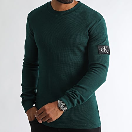 Calvin Klein - Felpa girocollo con stemma Monogram 3485 verde bottiglia