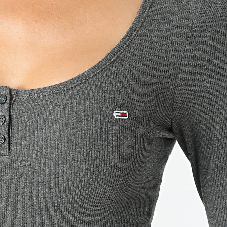 Tommy Jeans - Dameshemd met gemêleerde Henley lange mouwen 8805 Antraciet grijs