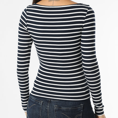 Tommy Jeans - Maglietta a maniche lunghe a righe bianche e blu navy da donna 9817