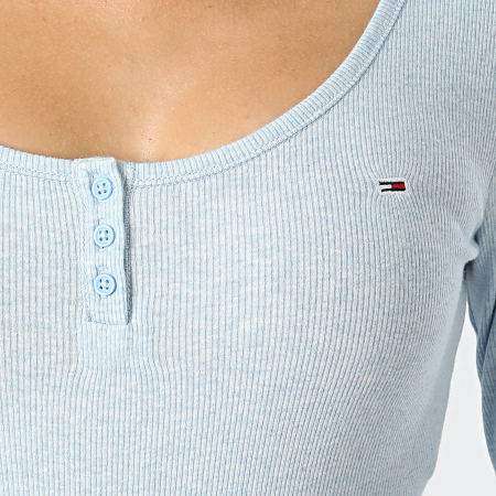 Tommy Jeans - Dameshemd met gemêleerde Henley lange mouwen 8805 Lichtblauw