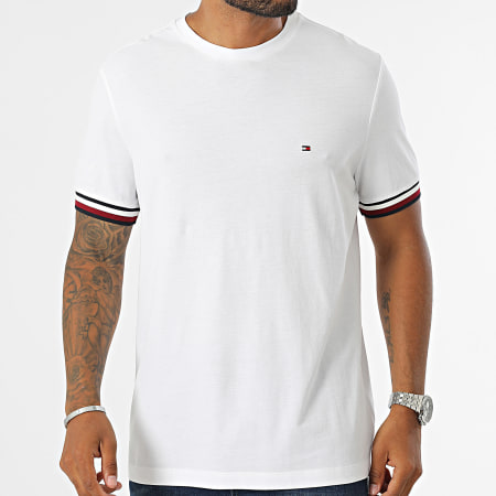 Tommy Hilfiger - Tee Shirt Global Stripe Cuff Pique 6452 Blanc