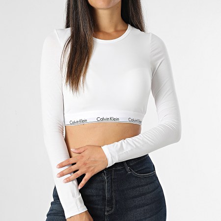 Calvin Klein - Bralette da donna a maniche lunghe leggermente foderata QF8009E Bianco