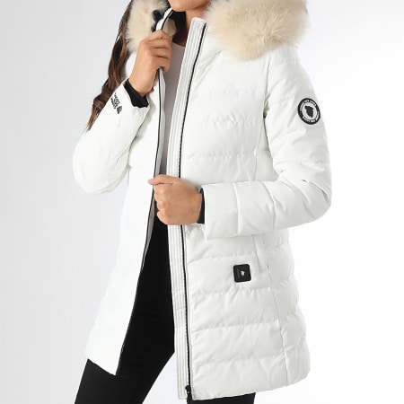 Comme Des Loups - Doudoune Chauffante Capuche Fourrure Femme Stockholm Blanc Beige