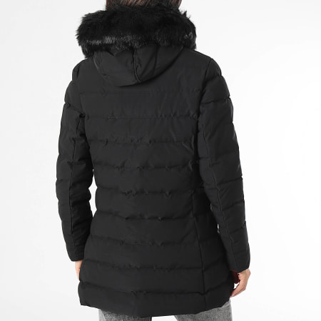 Comme Des Loups - Doudoune Chauffante Capuche Fourrure Femme Stockholm Bleu Marine Noir