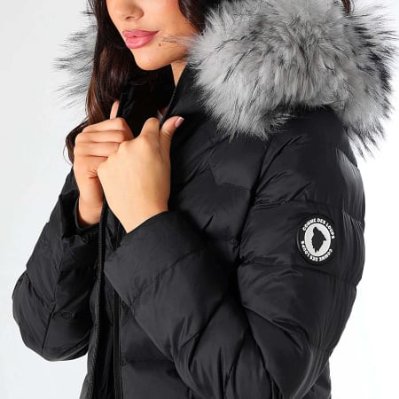 Comme Des Loups - Doudoune Chauffante Capuche Fourrure Femme Val Thorens Noir Gris